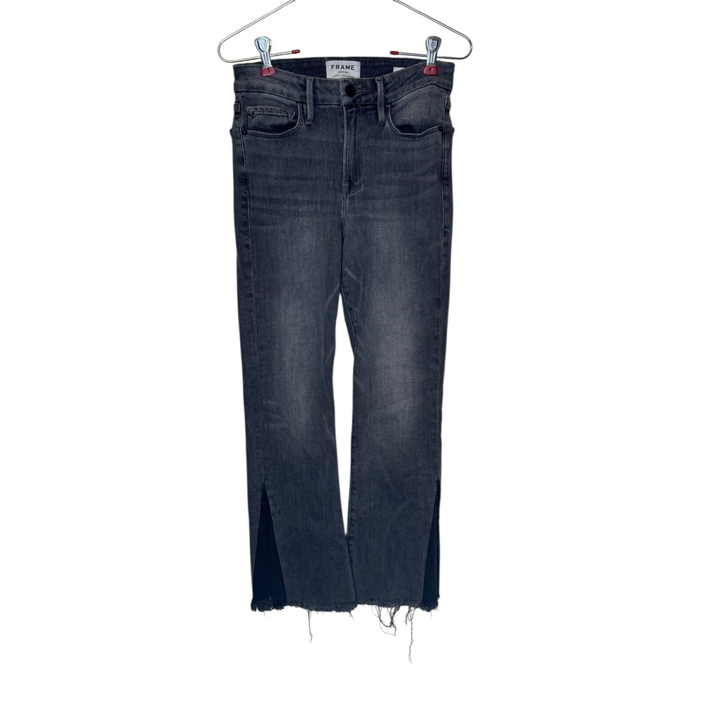 Frame Women's Jeans Le Crop Mini Boot Frayed‎ Hem Mid-Rise Stretch Denim Gray 26